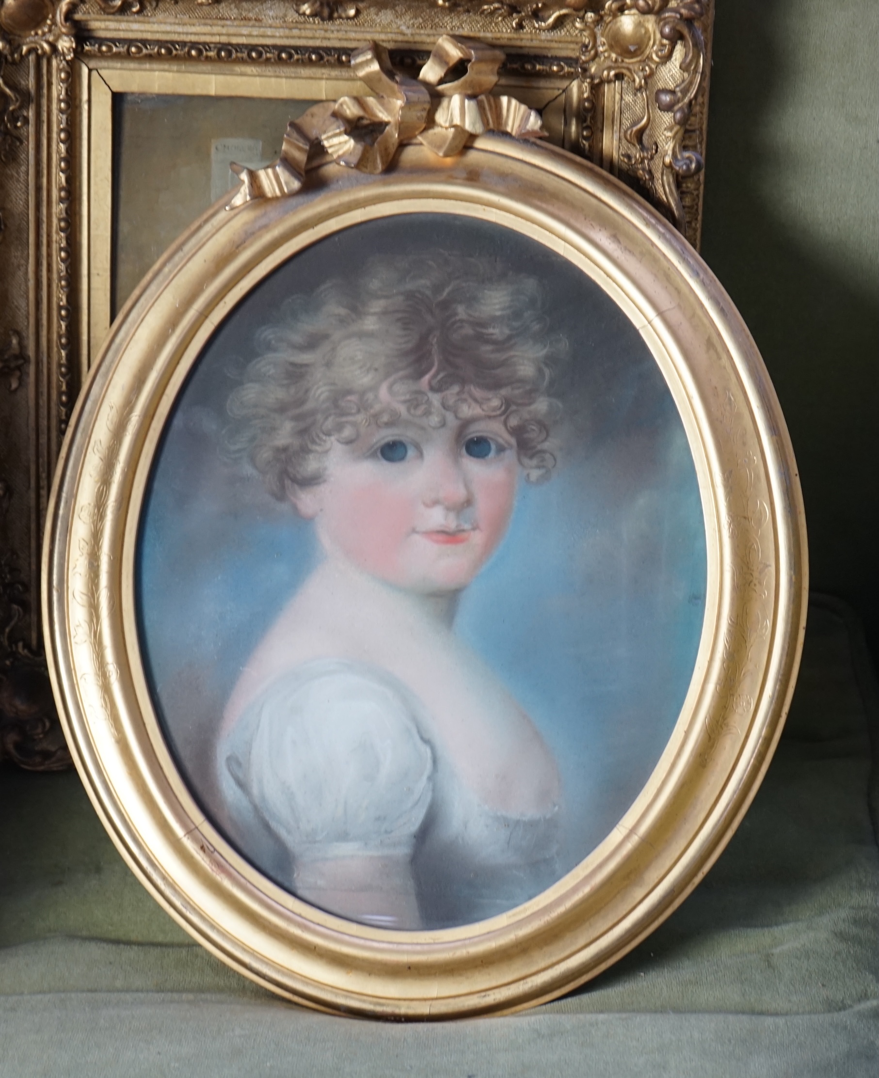 Early 19th century English School , Portrait of a child, pastel on paper, 31.5 x 25cm